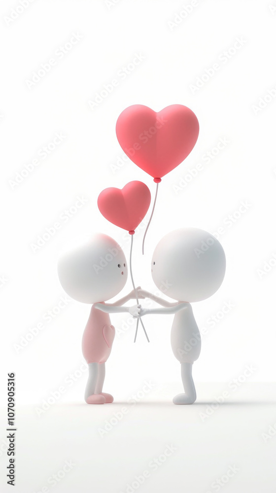 Romantic scene with a small character holding red heart-shaped balloons, creating a warm and dreamy atmosphere, ideal for love-themed content Romantic scene with a small character holding red heart-shaped balloons, creating a warm and dreamy atmosphere, ideal for love-themed content