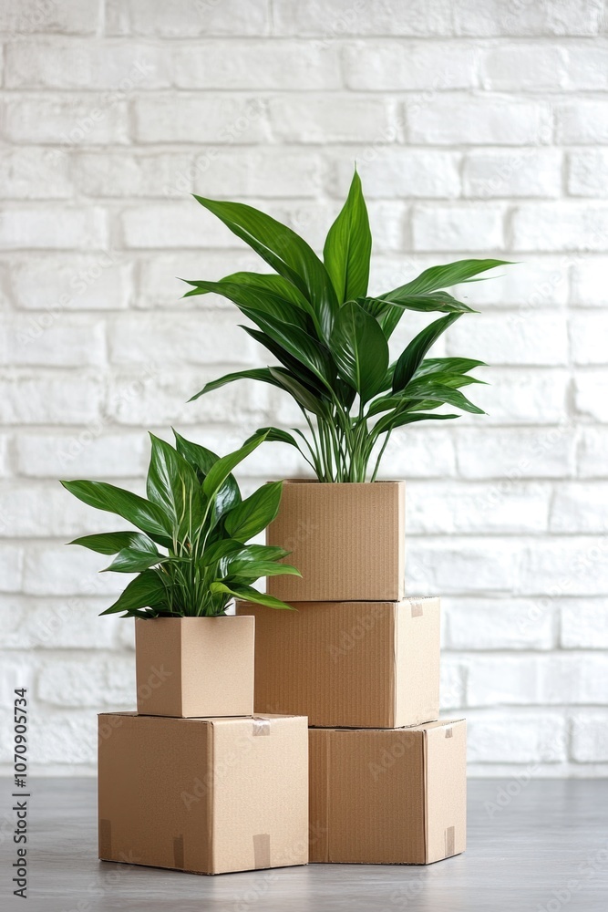 A pair of office supply containers sitting next to a potted plant