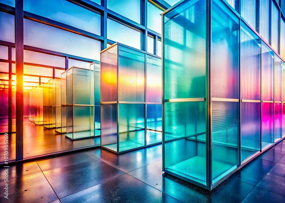 Ethereal Glass Panels with Frosted Edges Floating in Space, Casting Soft Shadows for a Minimalistic and Dreamy Atmosphere in Modern Design Aesthetic