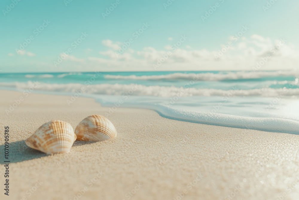 Tranquil Beach Scene with Shells and Gentle Waves