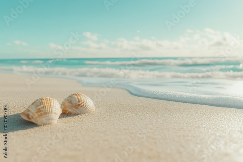 Tranquil Beach Scene with Shells and Gentle Waves