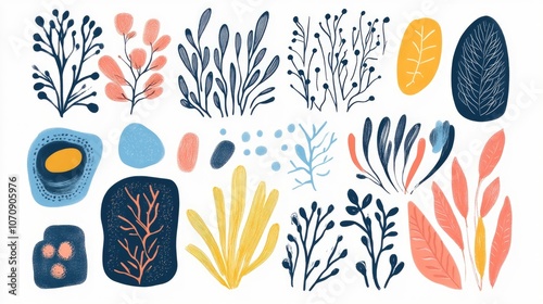 Various plant species on a clean white surface, ideal for botanical or scientific purposes