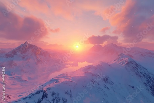 Serene Sunset Over Snow-Capped Mountains