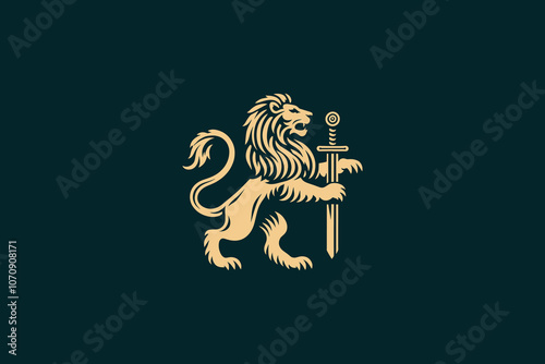 Majestic lion . Heraldry vector illustration. Logo, emblem, coat of arms, sign