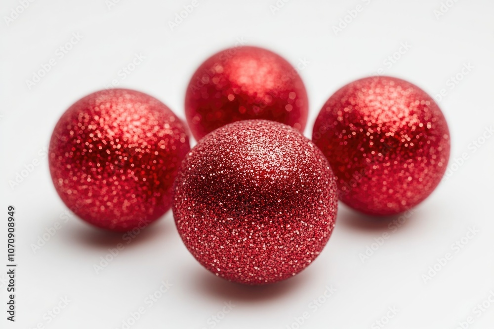 Group of red Christmas ornaments on a clean white background, perfect for winter or holiday themed projects Group of red Christmas ornaments on a clean white background, perfect for winter or holiday themed projects