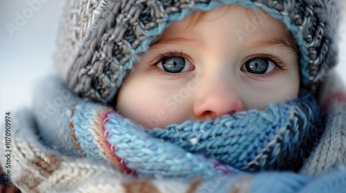 Baby Cold. Children bundled up in warm clothes for severe cold weather