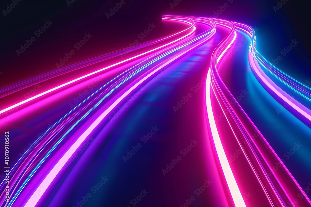 Vivid neon light streaks on a black background, ideal for creating eye-catching banners, postcards, or illustrations Vivid neon light streaks on a black background, ideal for creating eye-catching banners, postcards, or illustrations