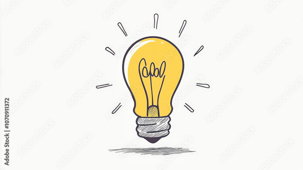 A simple line drawing of a light bulb in doodle style, with yellow and white colors, minimalist icon design on a white background, as a vector illustration A simple line drawing of a light bulb in doodle style, with yellow and white colors, minimalist icon design on a white background, as a vector illustration