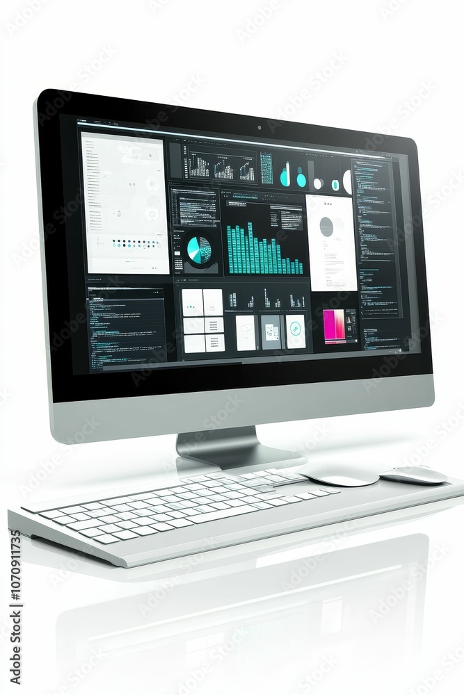 Computer displaying data and charts. Computer displaying data and charts.