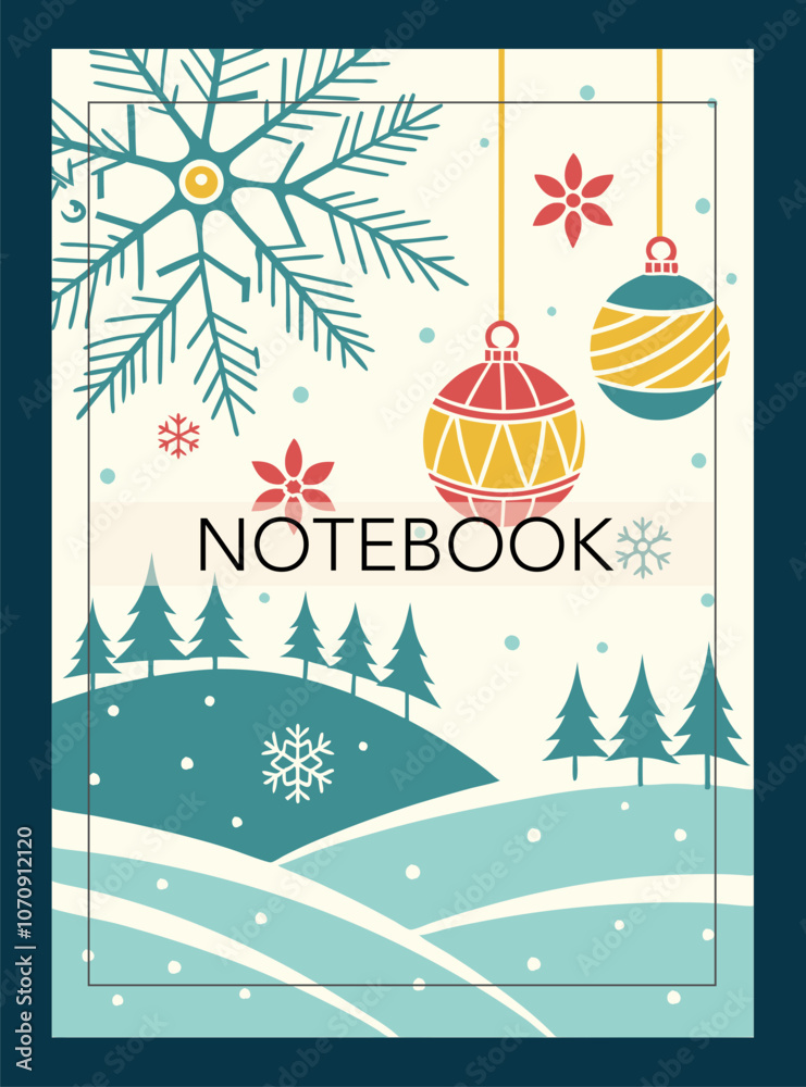 Image of a notebook cover with various abstract and New Year patterns. Image of a notebook cover with various abstract and New Year patterns.