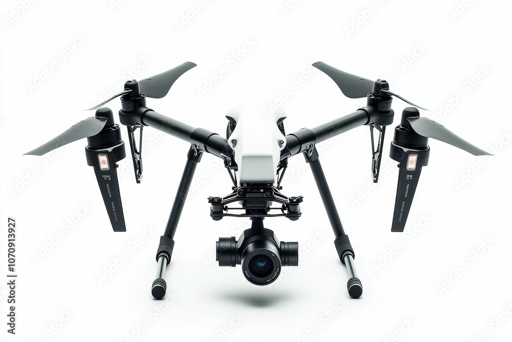 Black and white drone with camera. Black and white drone with camera.