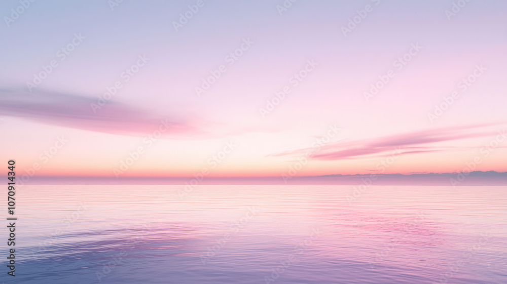 Obraz premium A soft, minimalistic sunset gradient with shades of pink, purple, and soft blue blending seamlessly into a cloudy background