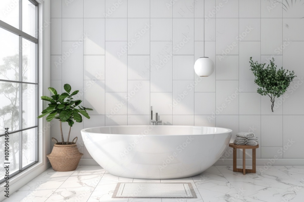 A white bathtub surrounded by tile and adjacent to a window A white bathtub surrounded by tile and adjacent to a window