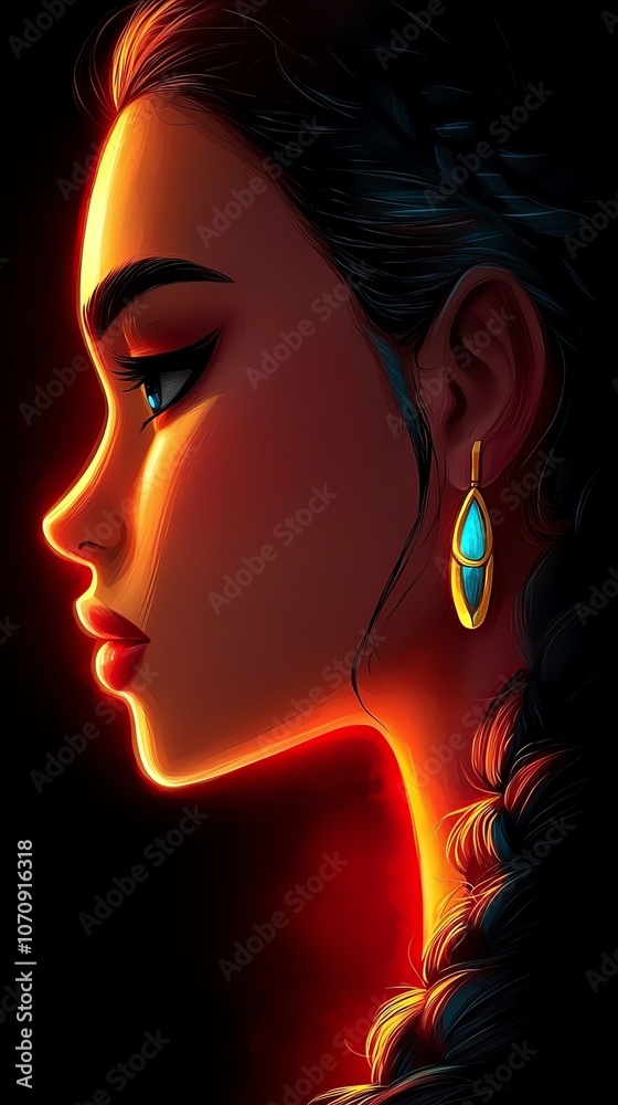 Closeup of a mysterious woman in red lighting, side profile with a haunting gaze, shadows casting on her face, intense and cinematic mood Closeup of a mysterious woman in red lighting, side profile with a haunting gaze, shadows casting on her face, intense and cinematic mood