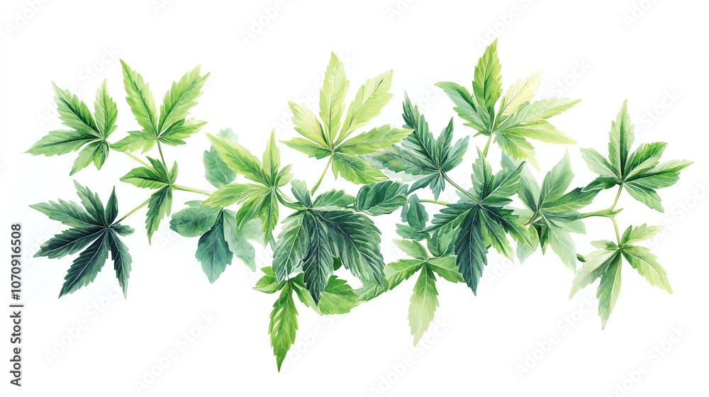 Obraz premium Cluster of green cannabis leaves detailed and lush botanical arrangement isolate white background
