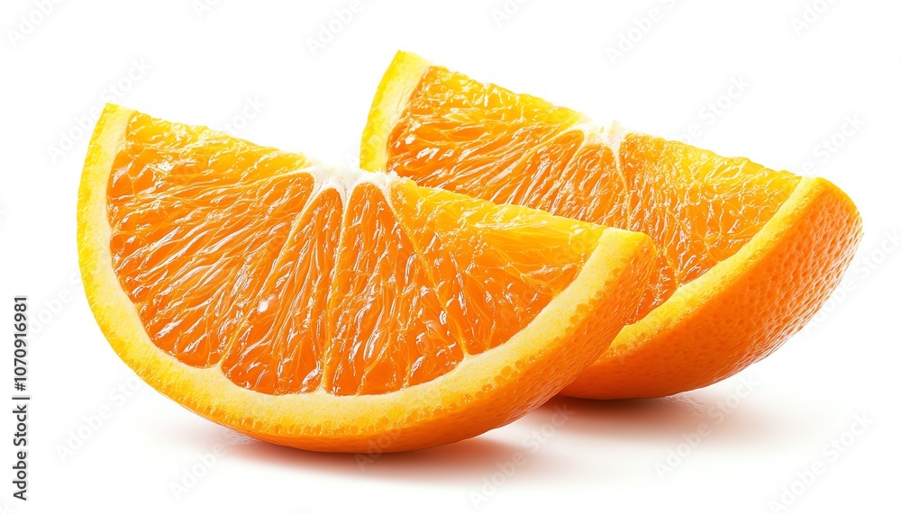 Crosssection of a juicy orange slice with vibrant pulp, isolate white background Crosssection of a juicy orange slice with vibrant pulp, isolate white background