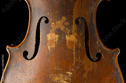 Vintage violin closeup, musical instrument, antique