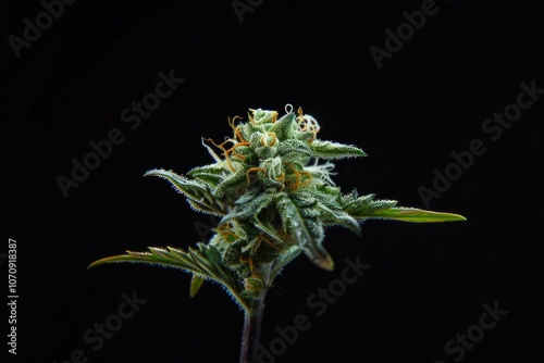 Cannabis Black Background. Harvest Closeup of Isolated Marijuana Plant in Late Flowering Stage photo