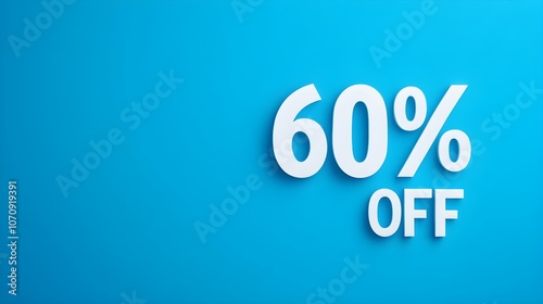 White '60% OFF' Promotional Sign on a Light Blue Background with Copy Space