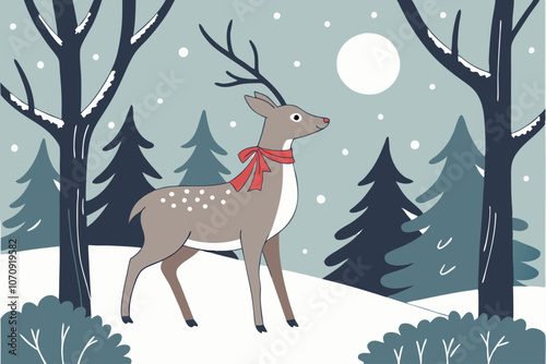 A Christmas deer Vector Background, Isolated Adobe Illustrator Artwork.