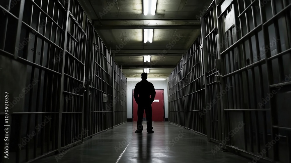 Silhouette in a Dark Prison Corridor Silhouette in a Dark Prison Corridor