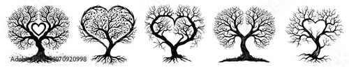 heart-shaped trees collection with decorative and natural designs