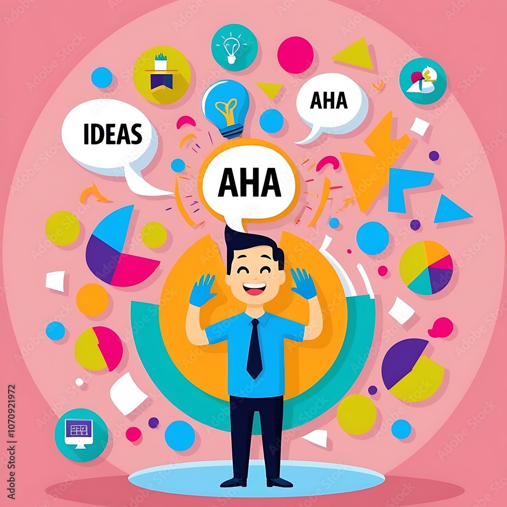 A colorful illustration of a creative person having an 'aha' moment A colorful illustration of a creative person having an 'aha' moment