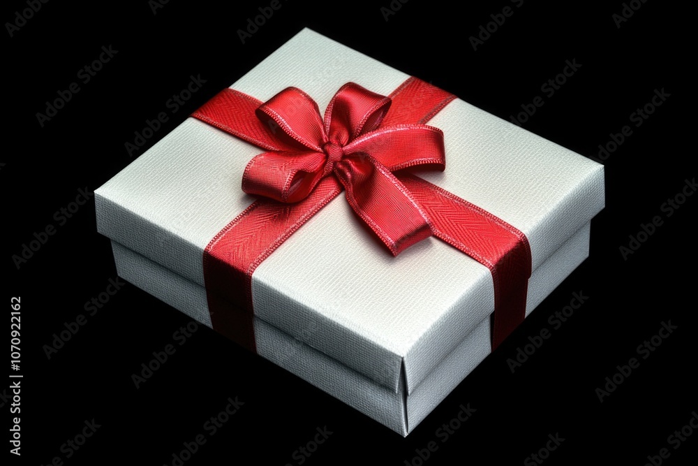 Fototapeta premium A white gift box wrapped with a red ribbon, perfect for presenting presents and gifts