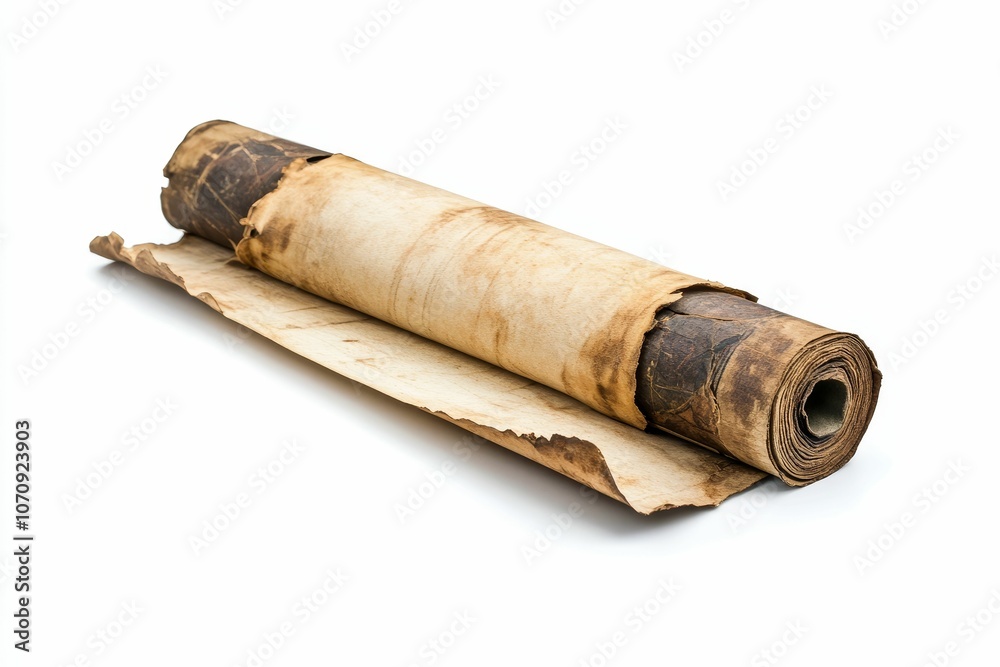 An aged rolled parchment scroll isolated. An aged rolled parchment scroll isolated.