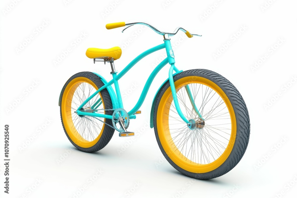 Blue bicycle with yellow accents on white background. Blue bicycle with yellow accents on white background.