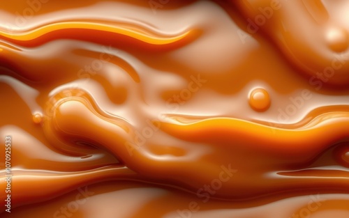 A close-up view of caramel sauce, swirling and flowing photo