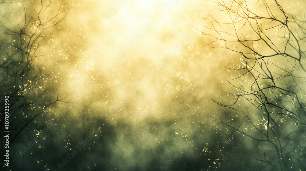 A wispy, misty texture with fine, floating gold flecks, creating a dreamy, ethereal background perfect for soft winter themes A wispy, misty texture with fine, floating gold flecks, creating a dreamy, ethereal background perfect for soft winter themes