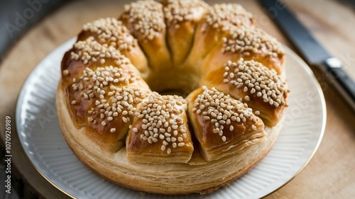 Round puff pastry with sesame