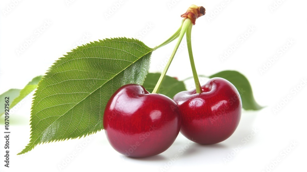 Two Cherries with Green Leaf Two Cherries with Green Leaf