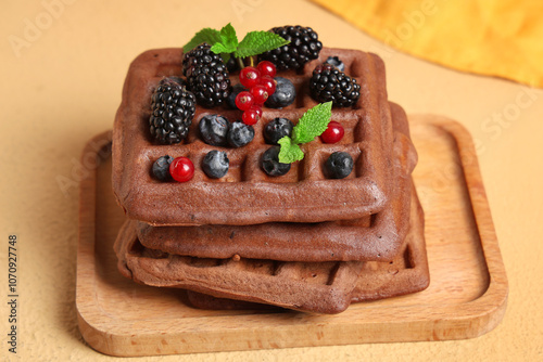 Stack of chocolate waffles ...