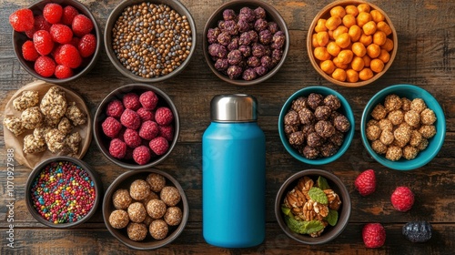 Colorful Snacks and Healthy Treats on Wooden Table