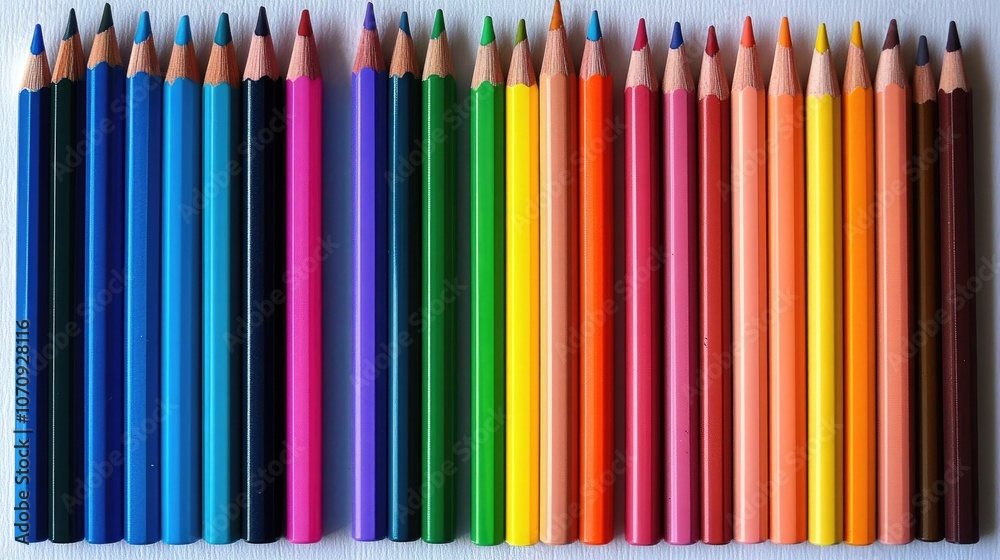 Colorful Pencils Arranged in a Vibrant Display Colorful Pencils Arranged in a Vibrant Display