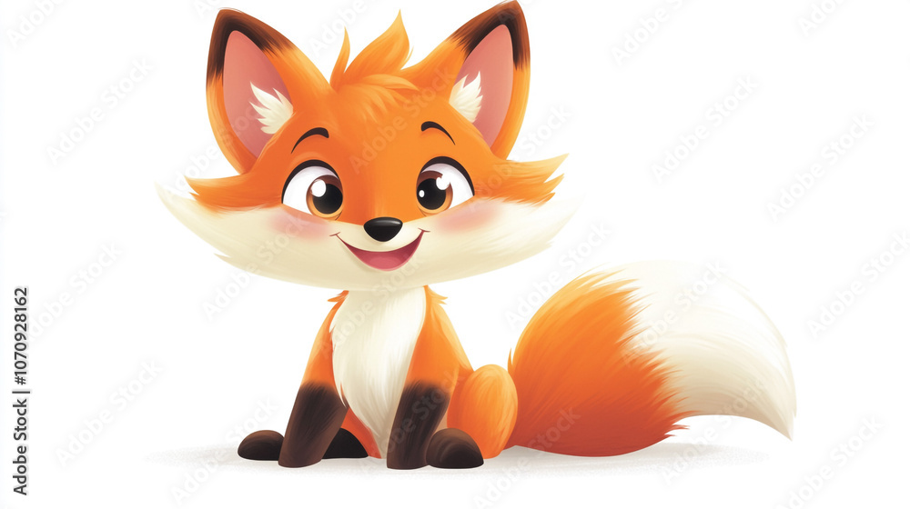 Cute Cartoon Fox with Big Eyes and Fluffy Tail Animal Illustration Cute Cartoon Fox with Big Eyes and Fluffy Tail Animal Illustration