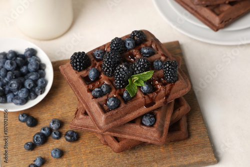Stack of chocolate waffles ...