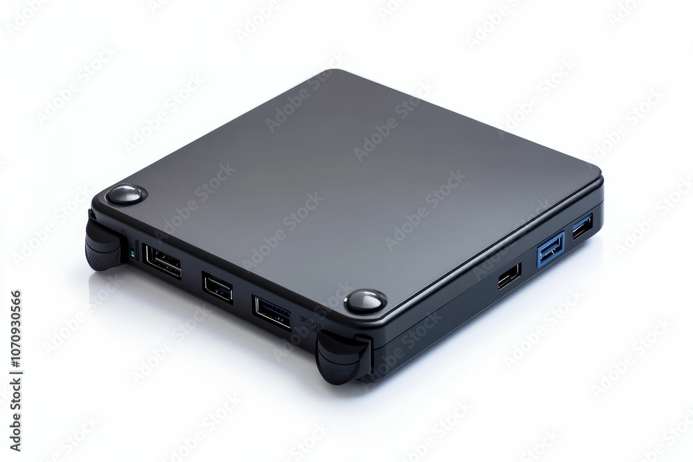 Black gaming device with ports and buttons. Black gaming device with ports and buttons.