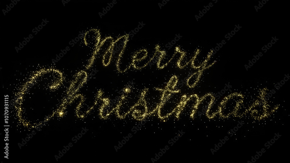 Merry Christmas text in shimmering gold on black background, festive atmosphere, holiday greeting Merry Christmas text in shimmering gold on black background, festive atmosphere, holiday greeting