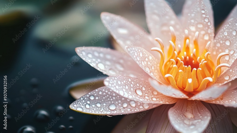 Fototapeta premium Discover the beauty of a water lily blossom captured in crystal clear detail after rainfall