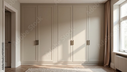 Stylish Closed Niche Wardrobe with Matte Handles in Muted Beige Bedroom