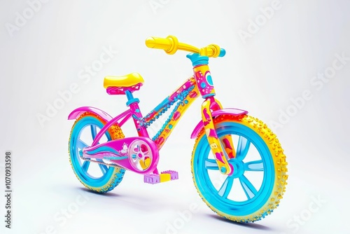 Colorful children's bicycle on white background.