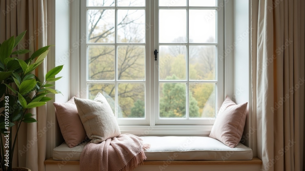 Cozy Window Seat with Cushions and Wool Throw for Relaxation Cozy Window Seat with Cushions and Wool Throw for Relaxation
