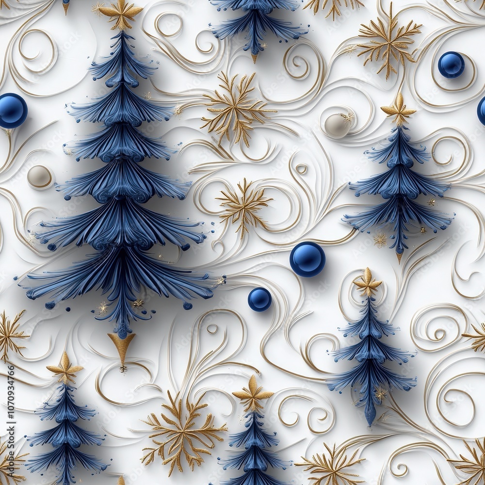 Festive Christmas Tree and Snowflake Pattern on a white background Festive Christmas Tree and Snowflake Pattern on a white background