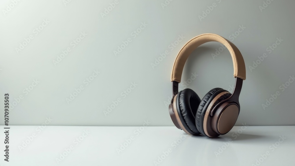 Stylish and Modern Headphones on a Minimalist Table Stylish and Modern Headphones on a Minimalist Table