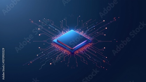 Futuristic Microchip with Stylish Design on Plain Background