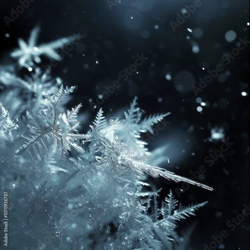 Image of snowflakes with a black background.