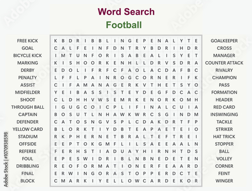 Word search puzzle vector (Word find game) illustration. Football